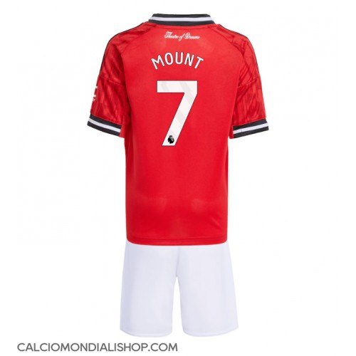 Maglie da calcio Manchester United Mason Mount #7 Prima Maglia Bambino 2025-26 Manica Corta (+ Pantaloni corti)